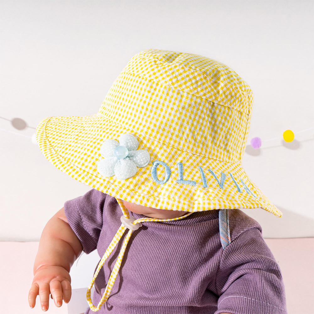Personalized Embroidery Plaid Seersucker Sun Hat | CWBeach210