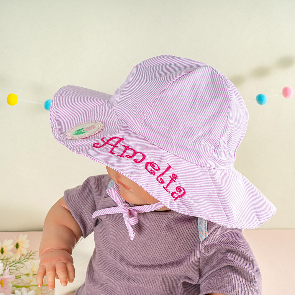 Personalized Embroidery Lovely Stripes Sun Protection Hat | CWBeach211