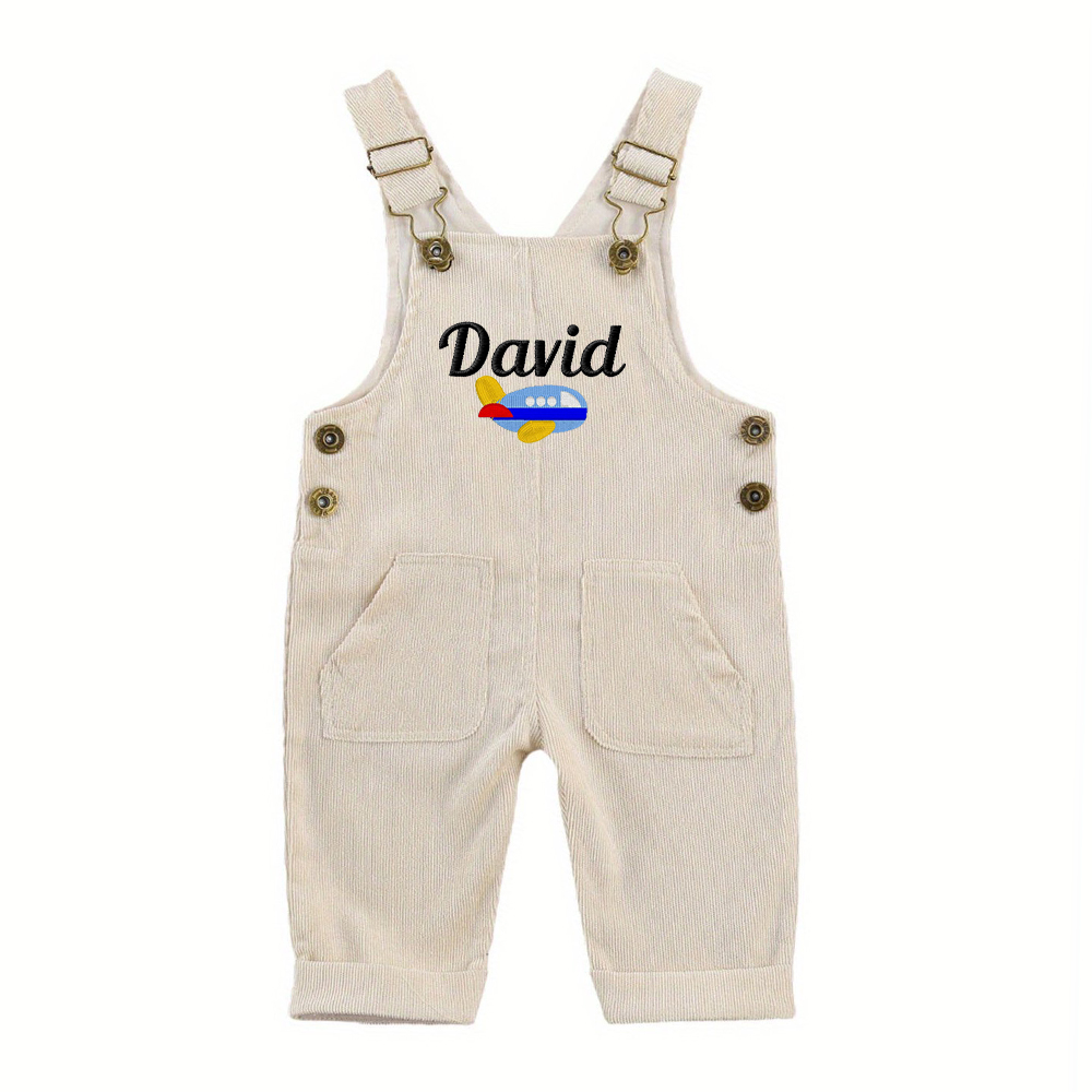 Personalized Embroidery Corduroy Baby Suspenders Jumpsuit | CWBaby387