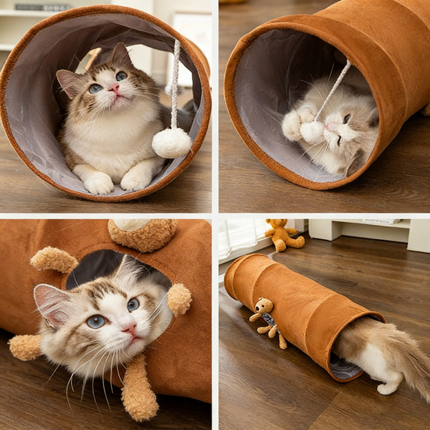 Collapsible Cat Tunnel Interactive Foldable with Peek Holes & Hanging Balls | BKPet385