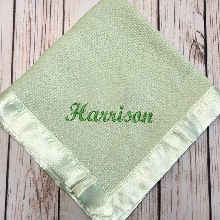 Personalized Embroidered Soft Satin Trim Waffle Baby Blanket | CWBaby397