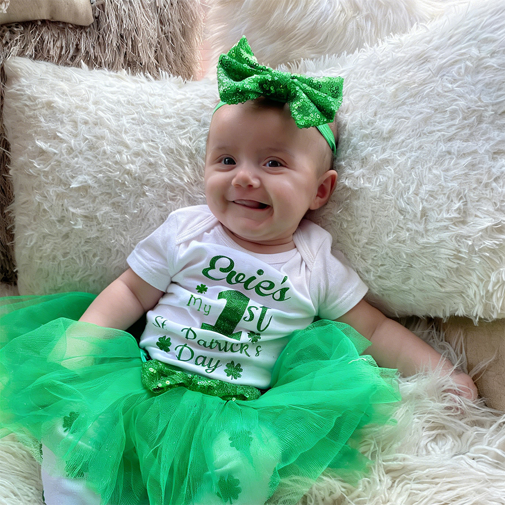 Personalized Baby Girl First St. Patrick's Day Outfit Set | CWBaby402