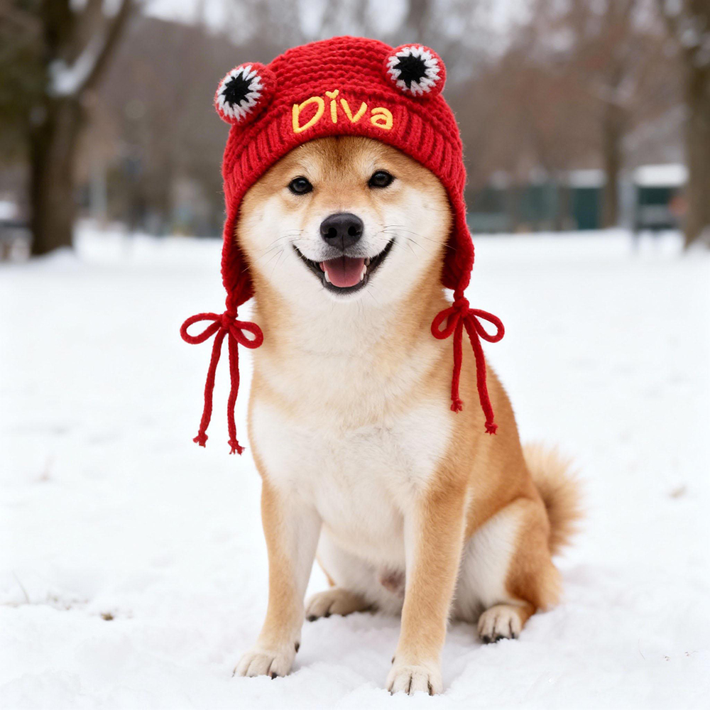 Personalized Embroidered Pet Winter Crochet Frog Beanie | BKPet387