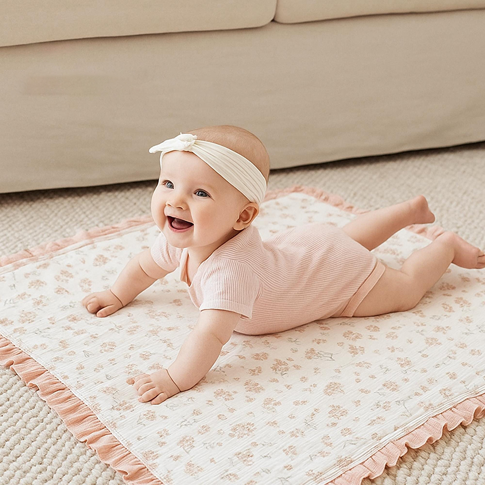 Personalized Embroidered Organic Cotton Muslin Ruffle Edge Blanket | CWBaby435