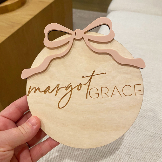 Personalized Wooden Baby Girl Birth Announcement Plate | CWBaby431