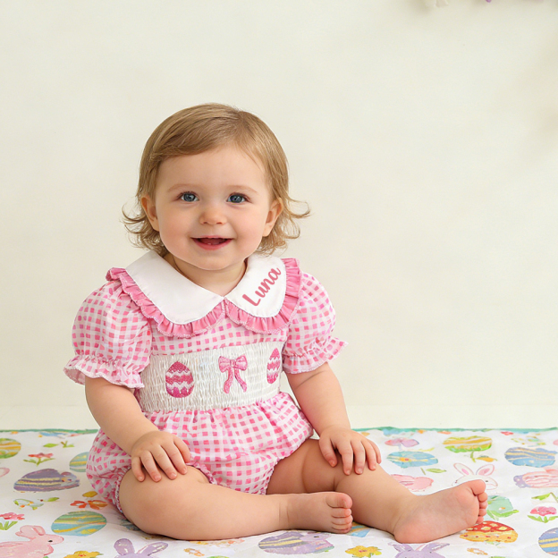Personalized Easter Baby Girl Lovely Lapel Ruffle Romper | CWEaster89