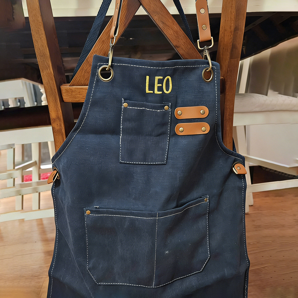 Personalized Embroidery Canvas Apron with Pockets for Unisex Adult | Apron01