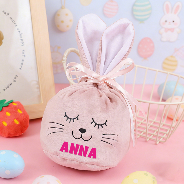 Personalized Easter Smiley Bunny Velvet Basket | CWEaster92