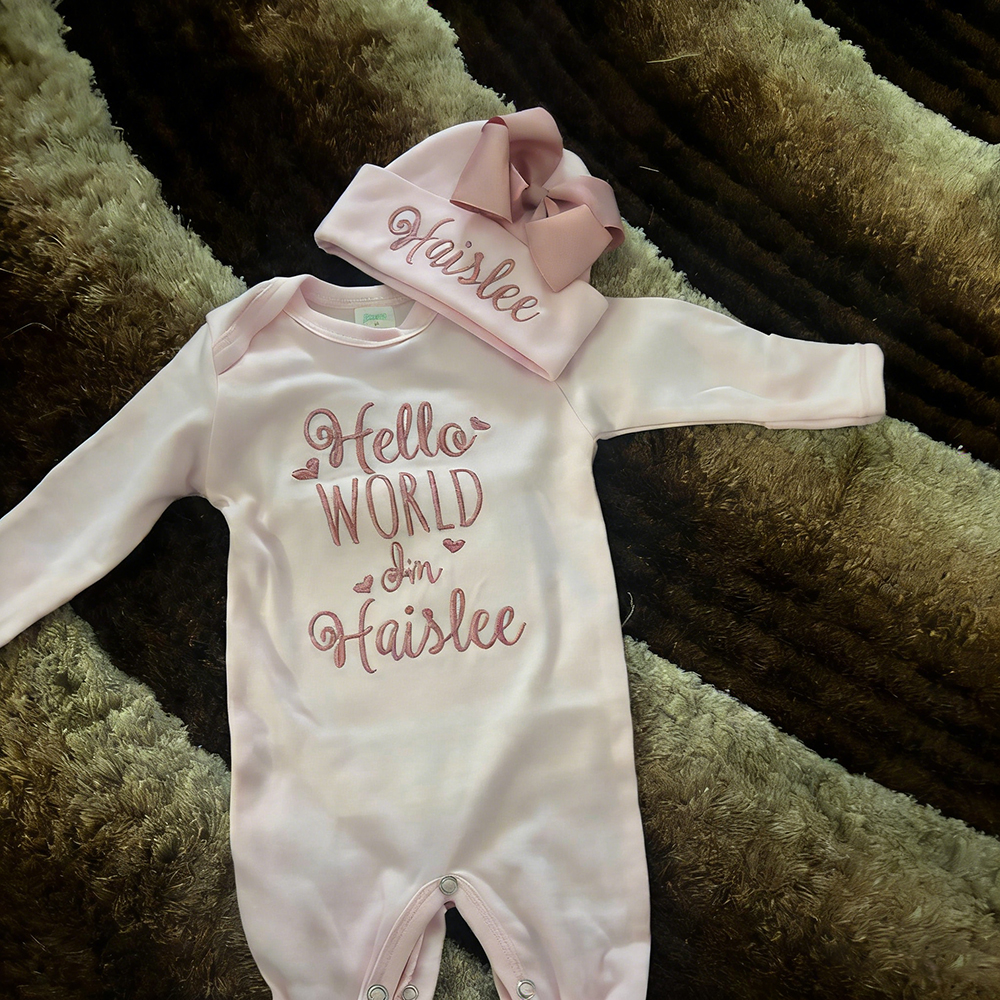 Personalized Embroidery Baby Girl Coming Home Romper and Hat Set | CWBaby441