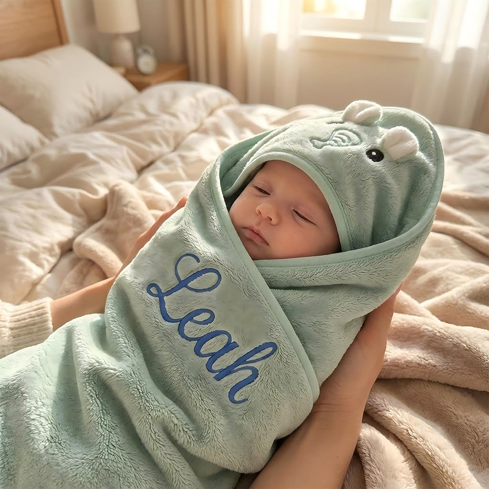 Personalized Embroidery Animal Coral Fleece Soft Hooded Towel | CWBaby142