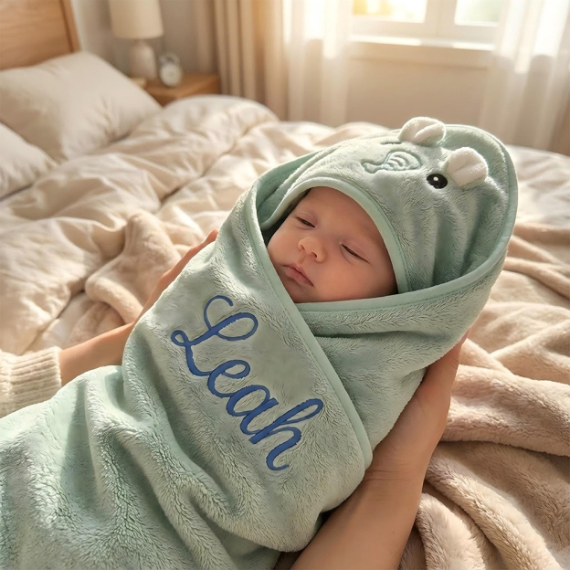 Personalized Embroidery Animal Coral Fleece Soft Hooded Towel | CWBaby142