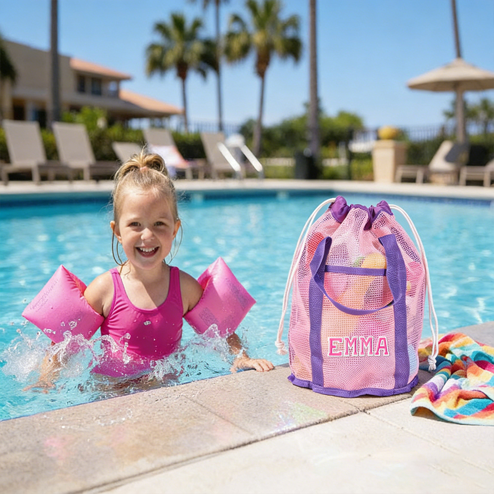 Personalized Letter Patch Summer Beach Mesh Bag | CWBeach219