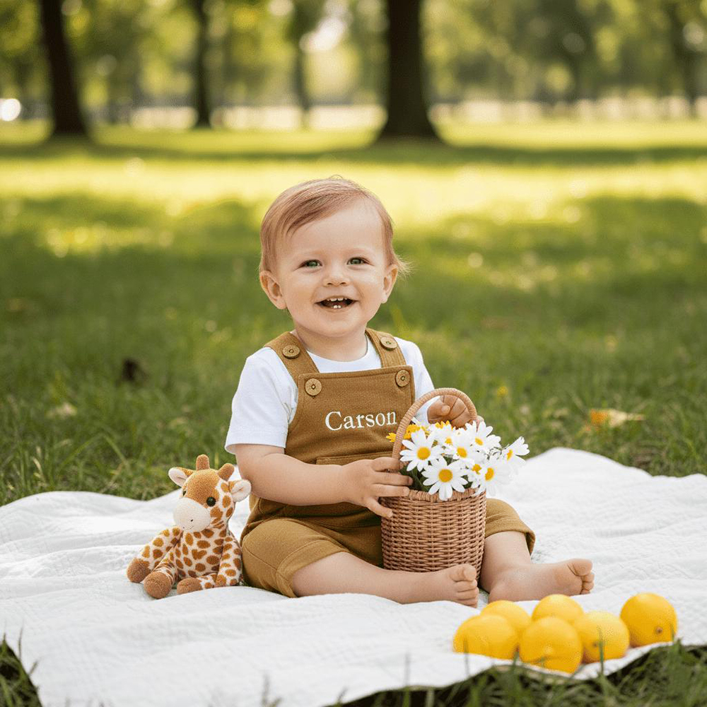 Personalized Embroidery Baby Suspenders Jumpsuit | CWBaby460