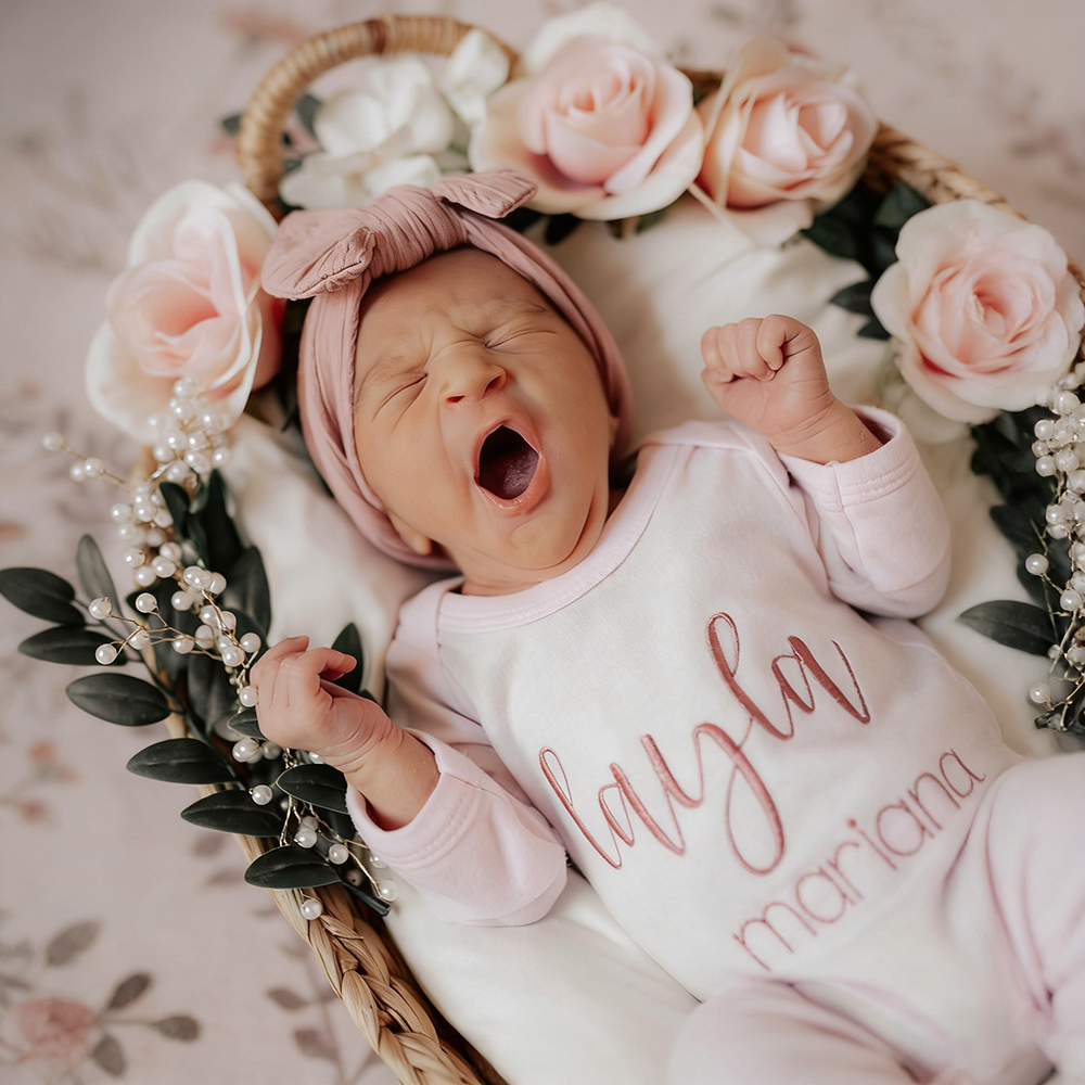 Personalized Embroidery Baby Girl Coming Home Outfit Set | CWBaby461