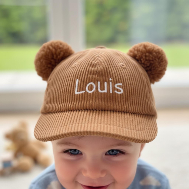 Personalized Embroidered Corduroy Bear Ears Baby Baseball Cap | HSKid84