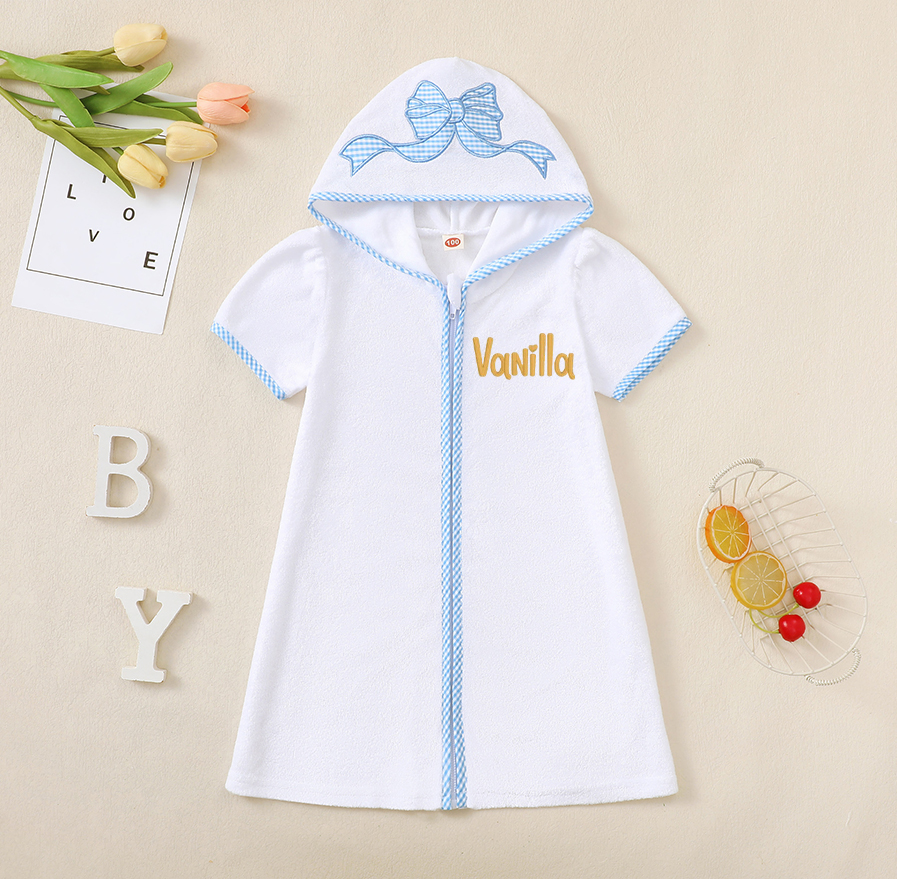 Personalized Kid Swim Cover up Hooded Robe Zippered Bath Towel | CWBaby465