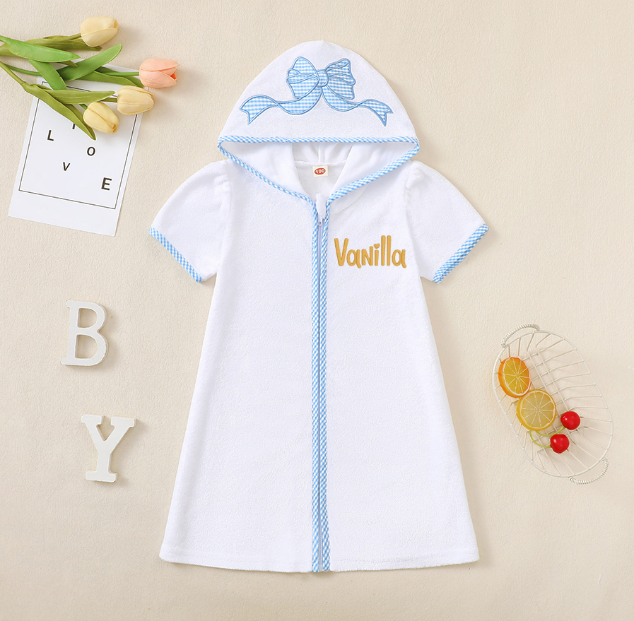 Personalized Kid Swim Cover up Hooded Robe Zippered Bath Towel | CWBaby465
