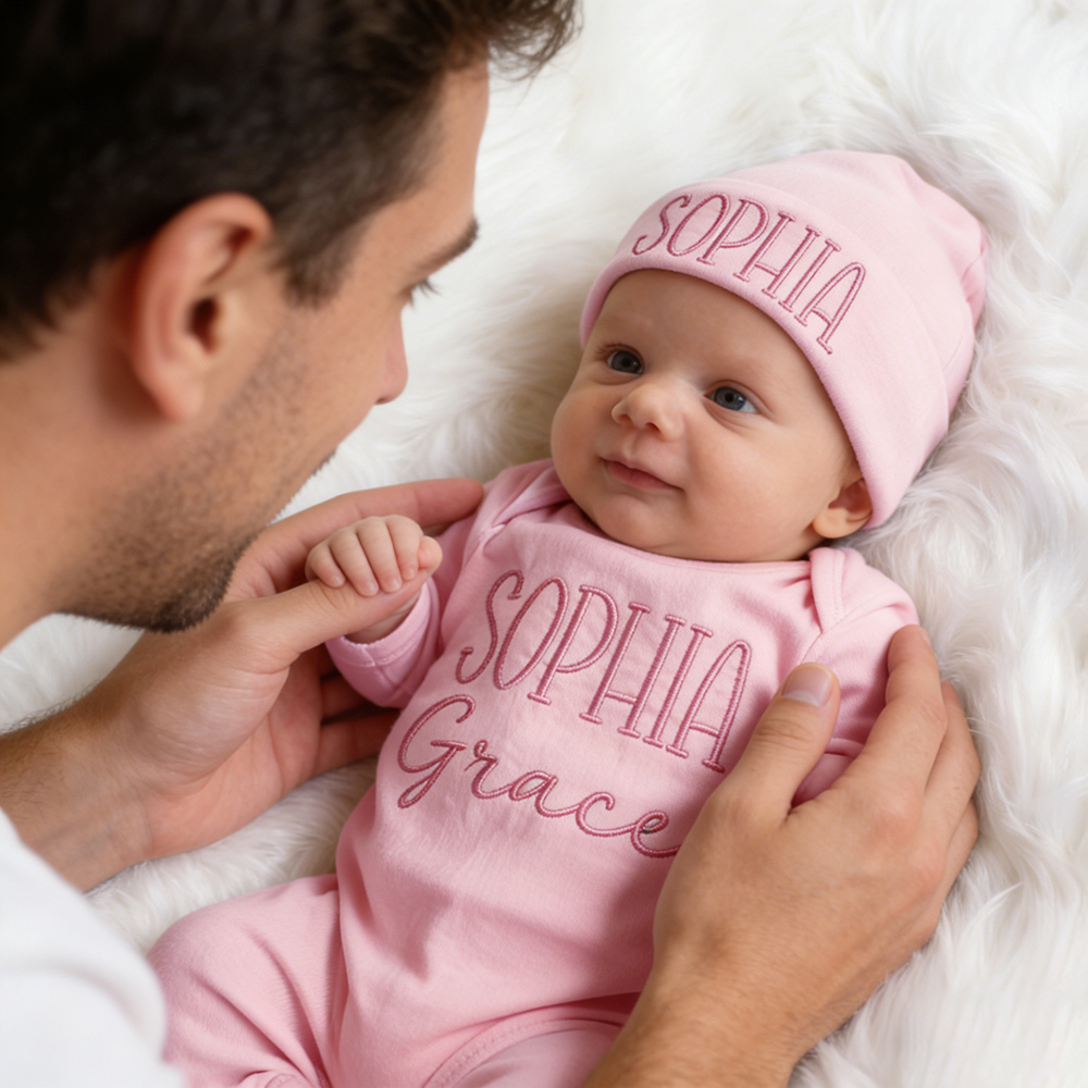 Personalized Embroidery Baby Coming Home Romper and Hat Set | CWBaby472
