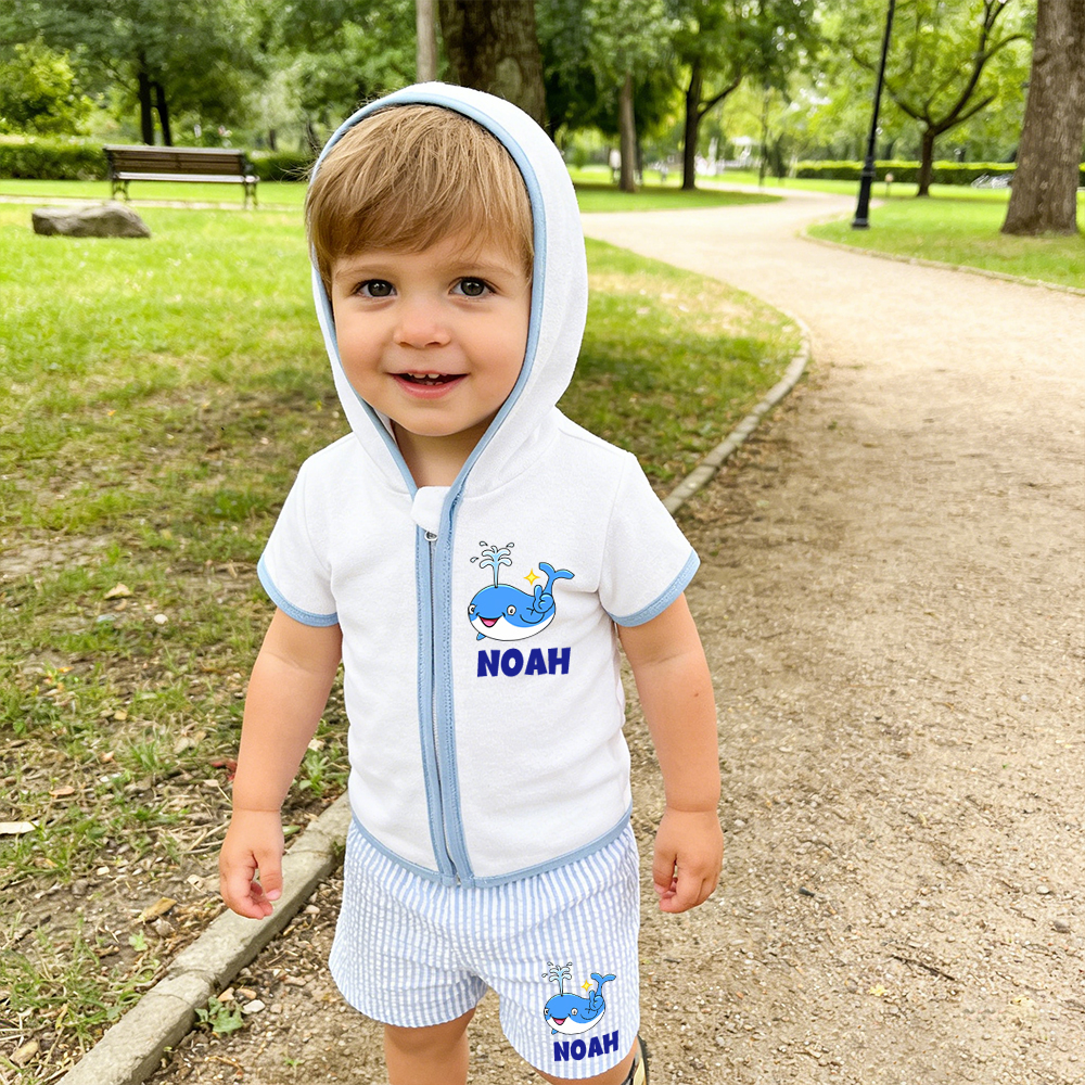Personalized Kid Swim Cover up Hooded Robe Zippered Outfit | CWBaby45901