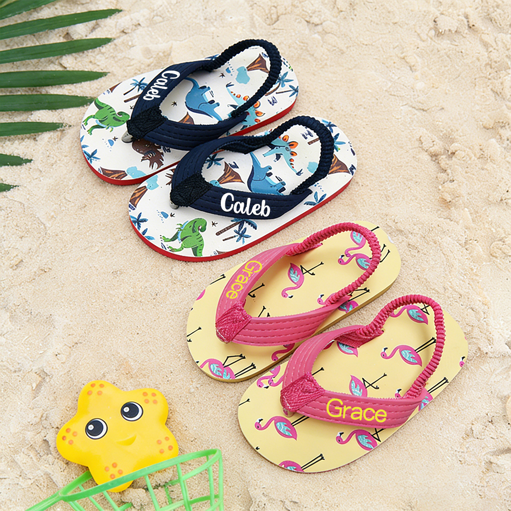 Personalized Kid summer Beach Flip Flops with Elastic Heel Strap | CWBaby474