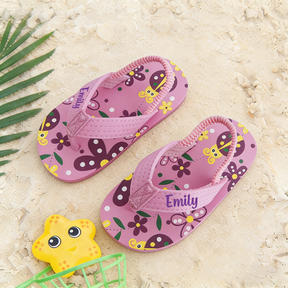 Personalized Kid summer Beach Flip Flops with Elastic Heel Strap | CWBaby474