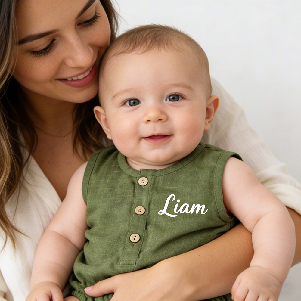 Personalized Baby Organic Linen Soft Romper | CWBaby477