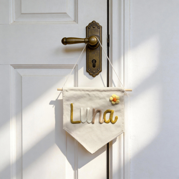 Personalized Hand Embroidery Baby Welcome Pennant Flag | CWBaby480