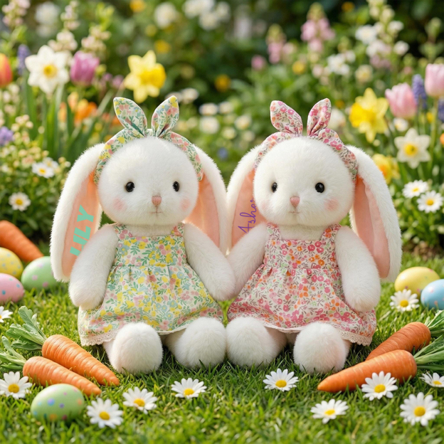 Personalized Floral Bunny Plush Huggable Toy | CWToy184