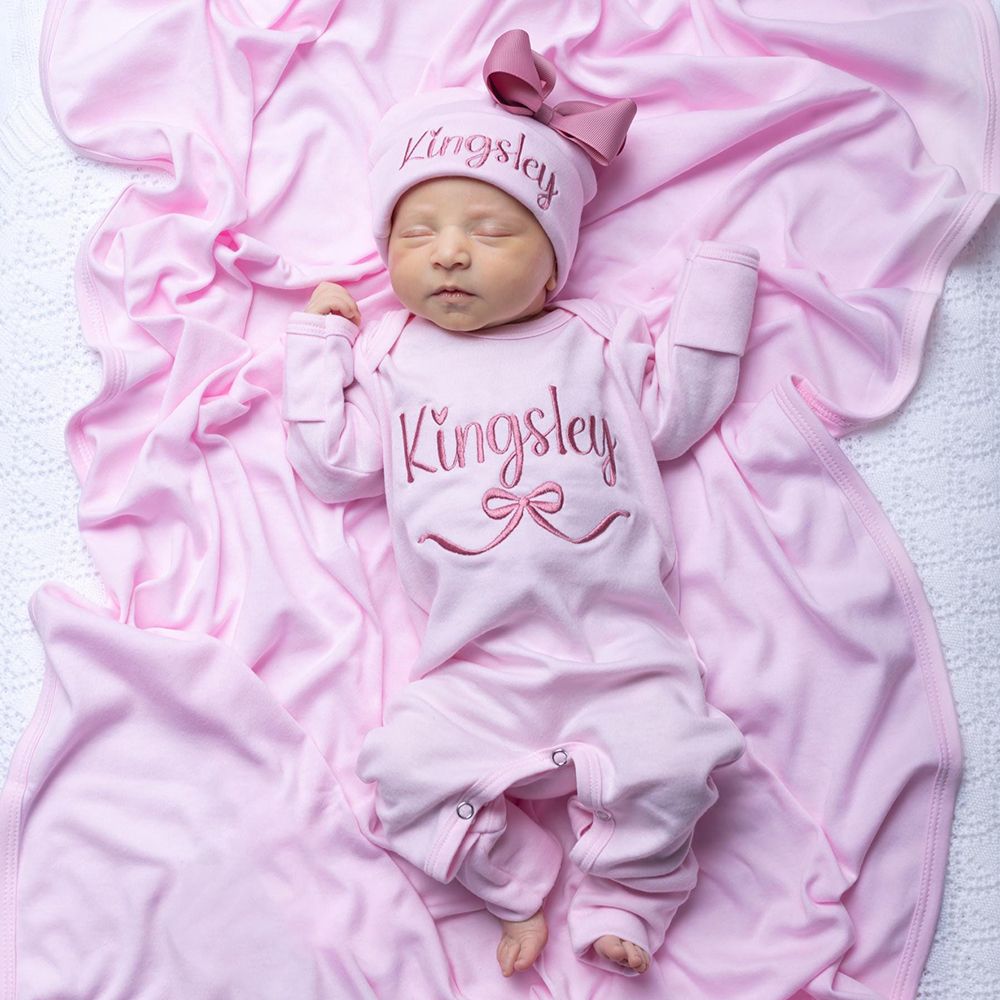 Personalized Embroidery Baby Girl Coming Home Romper and Hat Set | CWBaby482