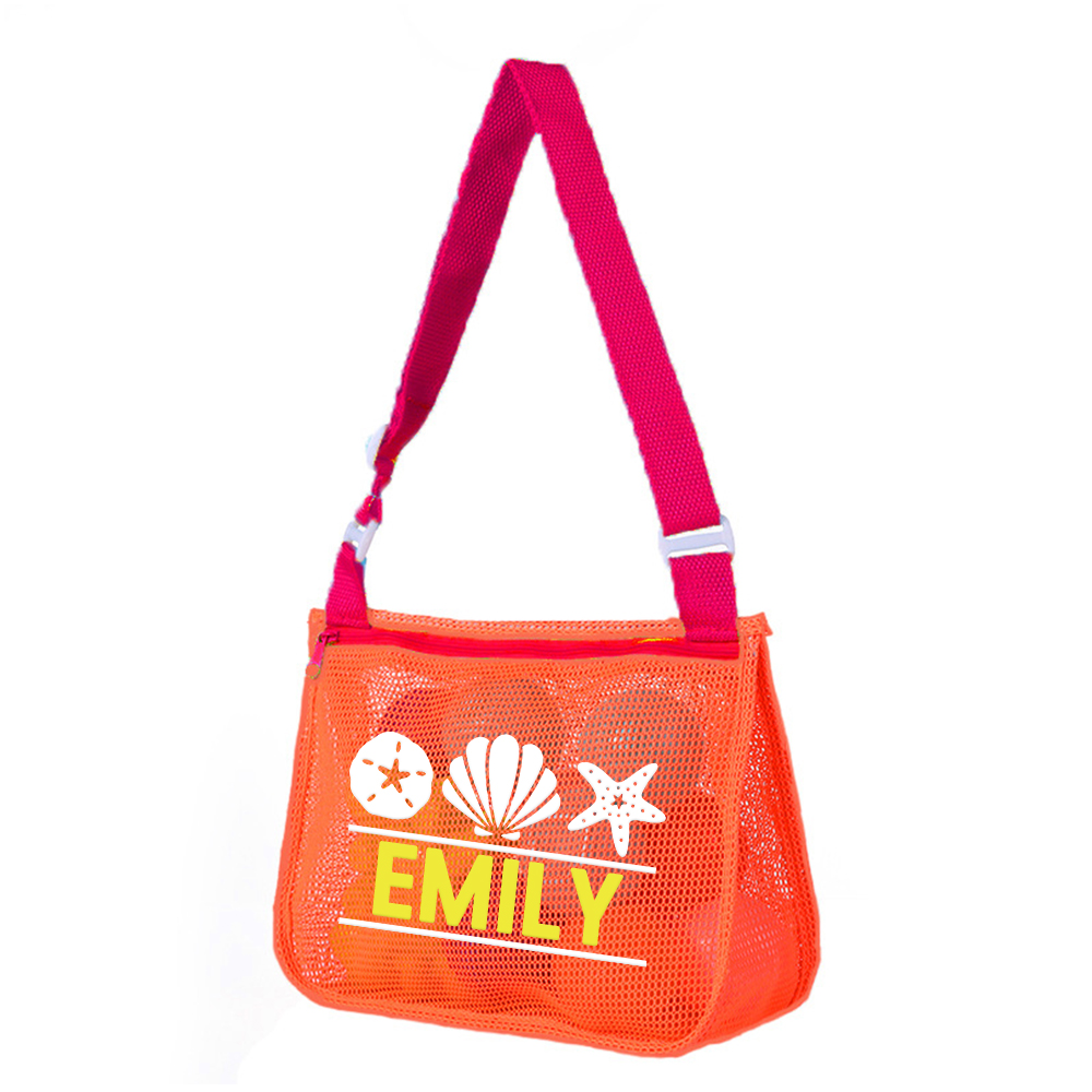 Personalized Seashell Zipper Mesh Beach Bag | CWBeach0102
