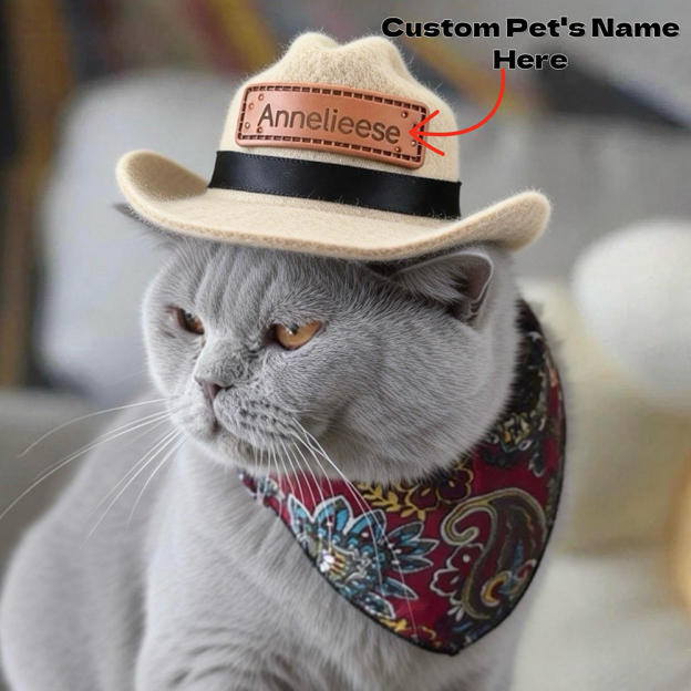 Personalized Leather Patch Pet Cowboy Hat | BKPet468