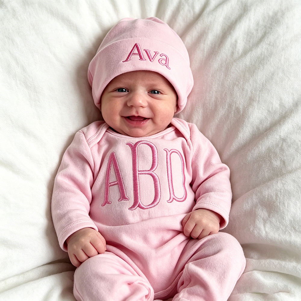 Personalized Embroidery Baby Coming Home Romper and Hat Set | CWBaby487