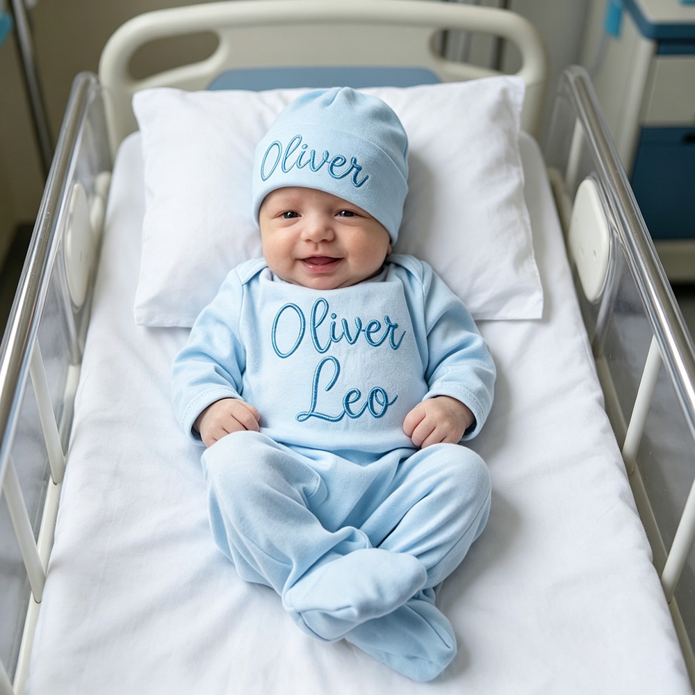 Personalized Embroidery Baby Girl Coming Home Romper and Hat Set | CWBaby488