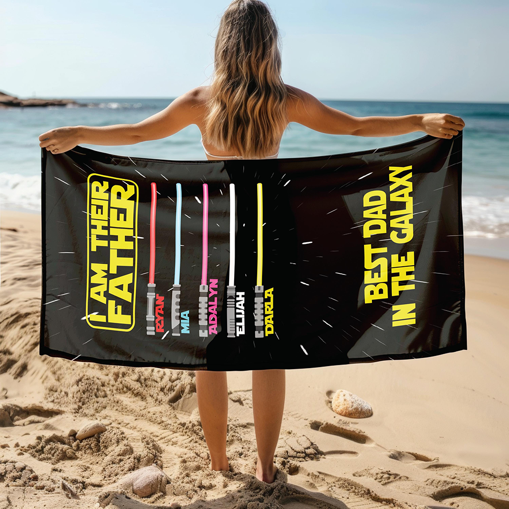 Personalized Best Dad in the Galaxy Towel for Summer & Beach | CWTowel196