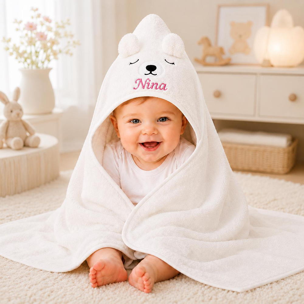 Personalized Embroidered Baby Animal Hooded Towel  | CWBaby502