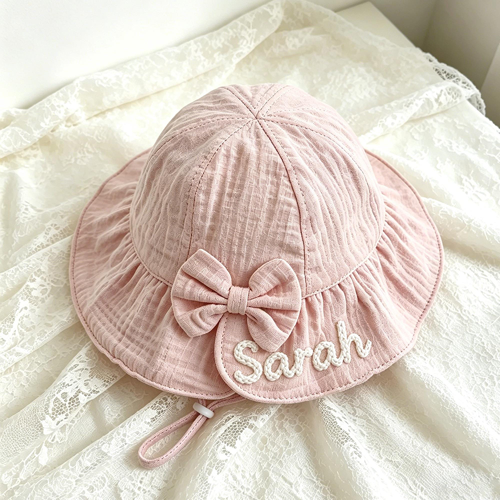 Personalized Hand Embroidered Baby Summer Bow Hat | CWBeach247