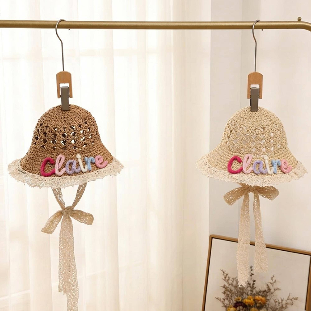 Personalized Hand Embroidered Crochet Straw Sun Hat | CWBeach248