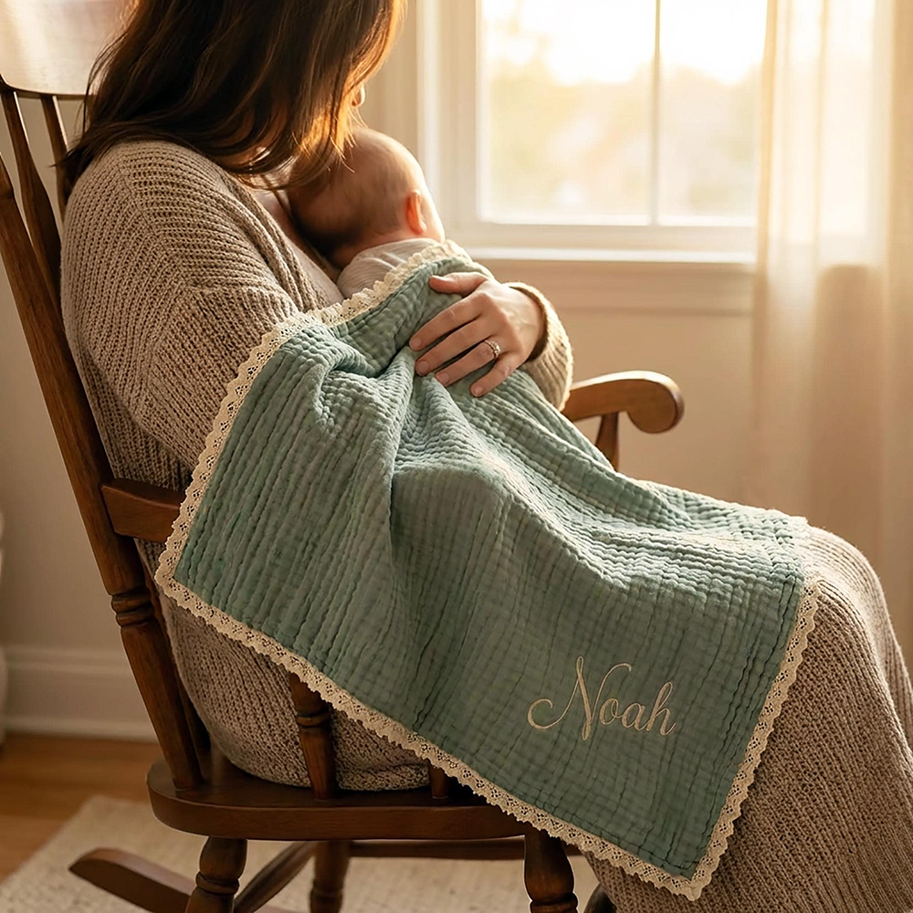 Personalized Embroidered Name Baby Swaddle Blanket for Unique Gift | CWBaby78