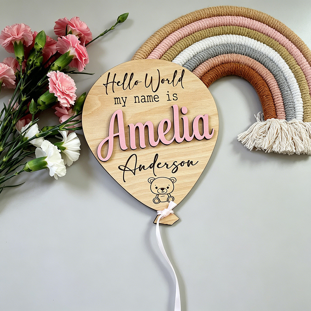 Personalized Wooden Hello World Baby Milestone Plaque | CWBaby501