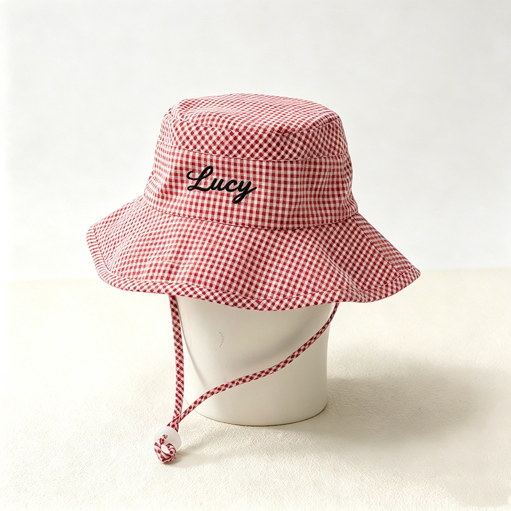 Personalized Embroidery Colourful Gingham Kids Bucket Hat | CWBeach250