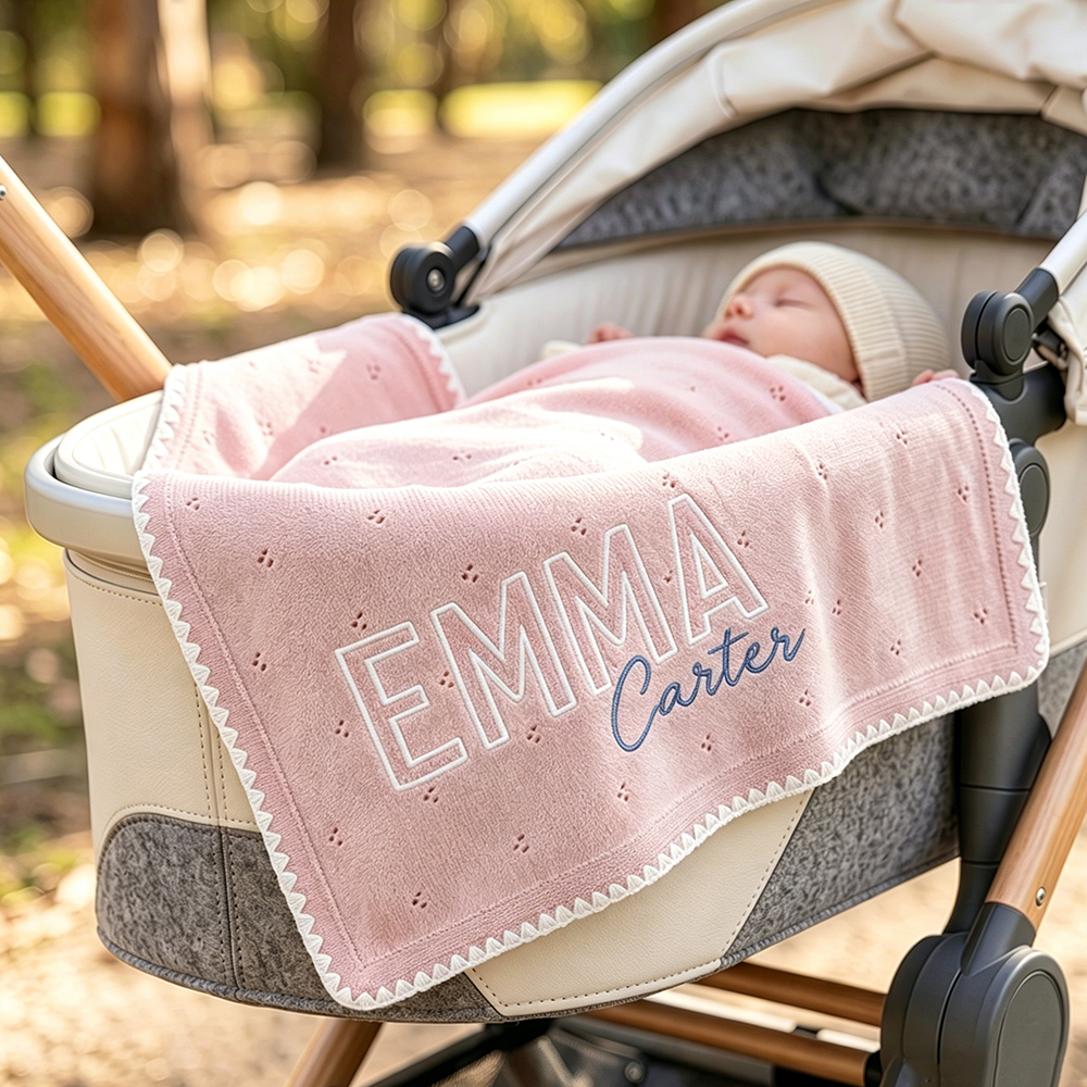 Personalized Embroidered Soft Pointelle Knit Baby Blanket | CWBaby504