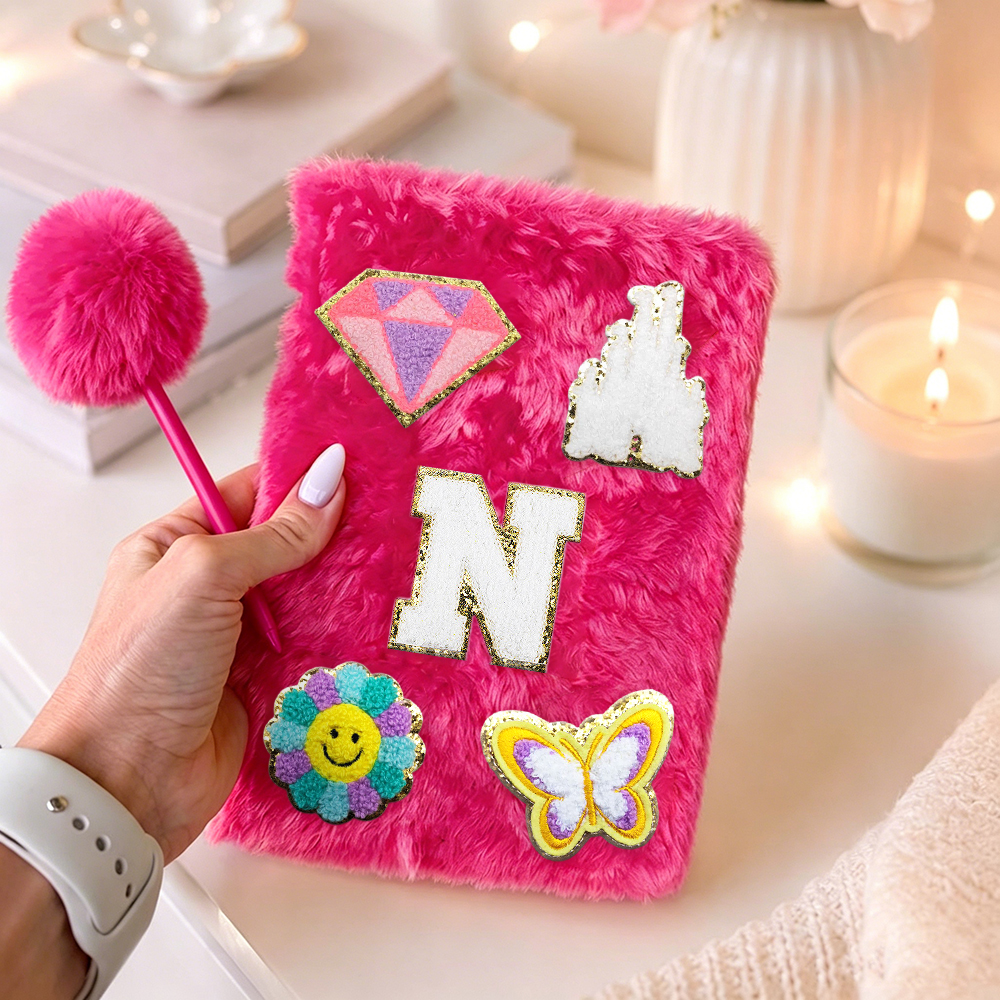 Personalized Hand Embroidery Fluffy Journal with Pom Pom Pen | CWGift75