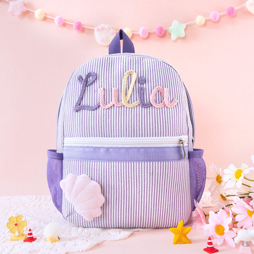 Personalized Kids Stripe Seersucker School Backpack | CWPack369