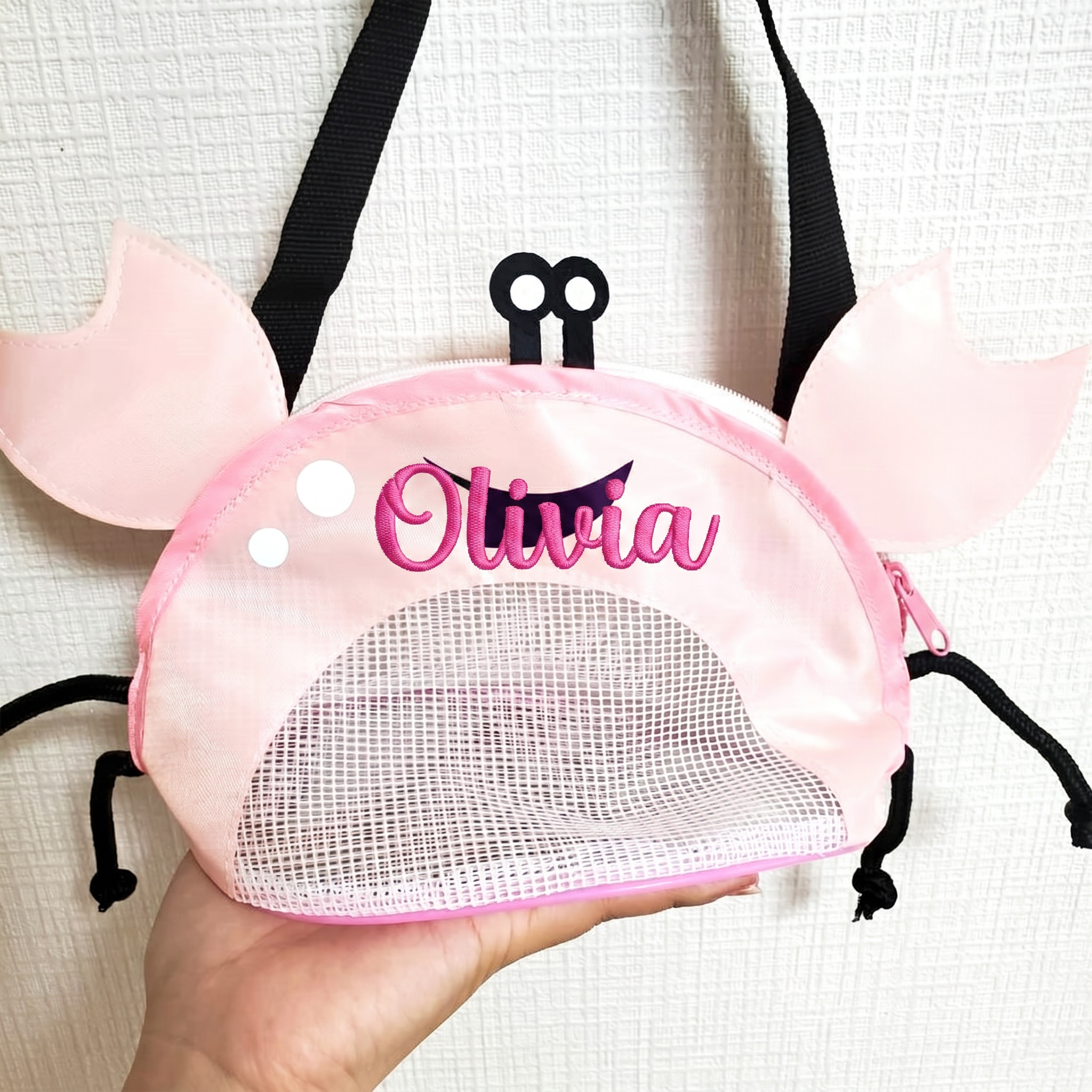 Personalized Embroidery Crab Seashell Zipper Mesh Beach Bag | CWBeach255