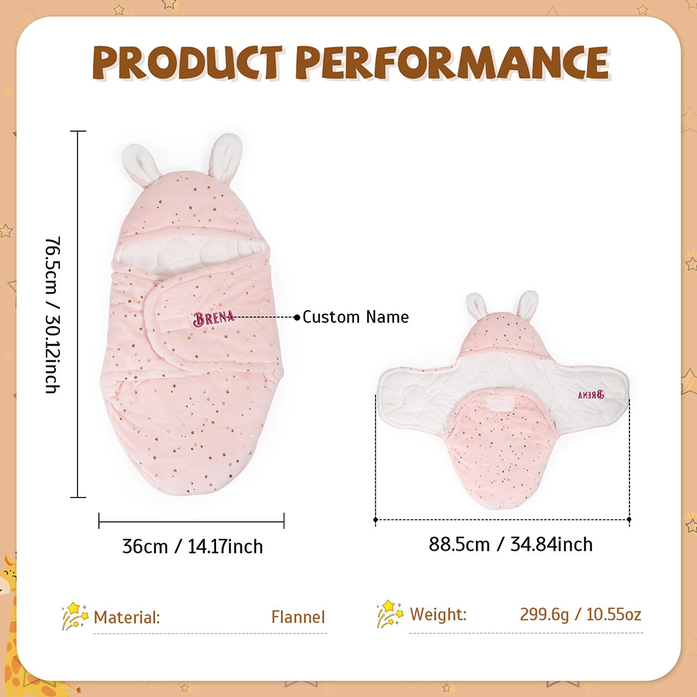 Personalized Baby Flannel Bunny Ear Swaddle Wrap | CWBaby507