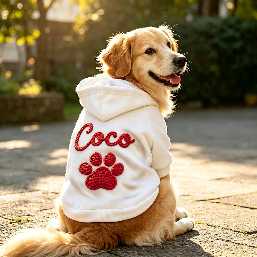 Personalized Hand Embroidery Lovely Paw Large Size Puppy Hoodie | BKPet512