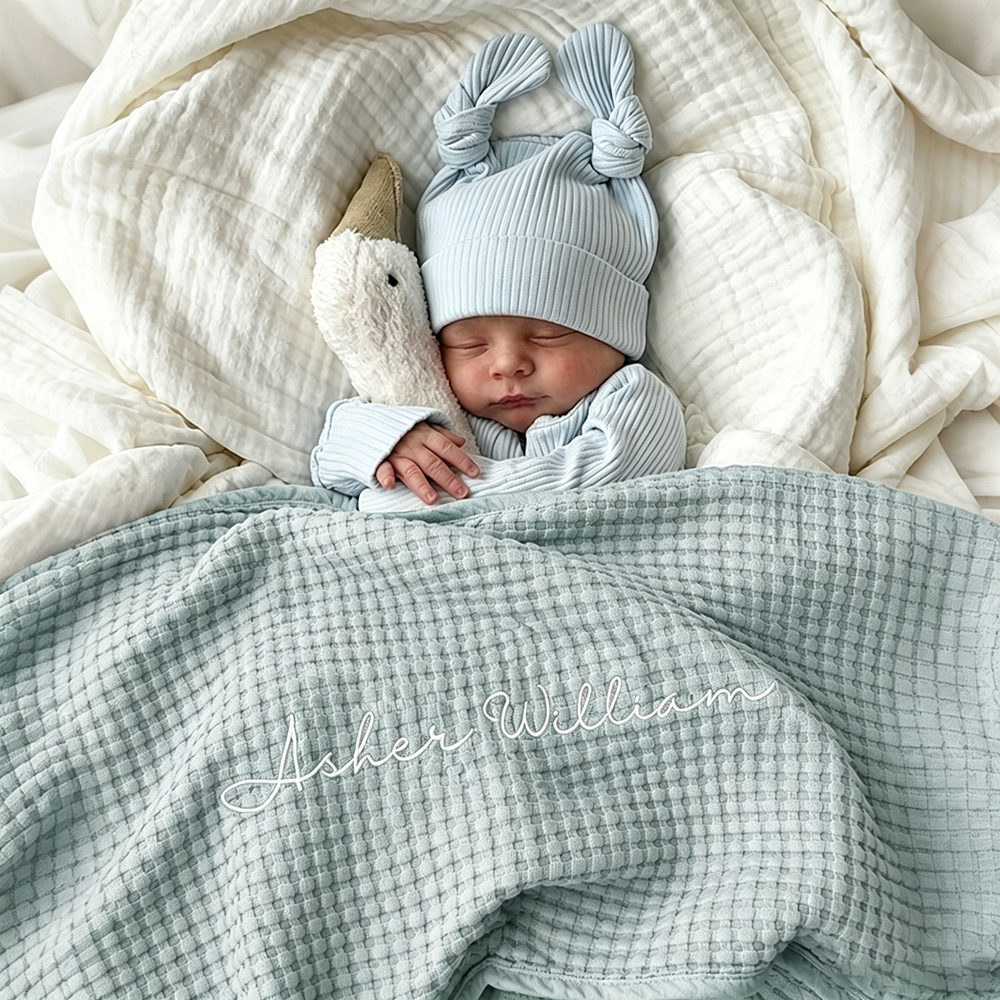 Personalized Embroidered Baby Waffle Cotton Blanket | CWBaby508