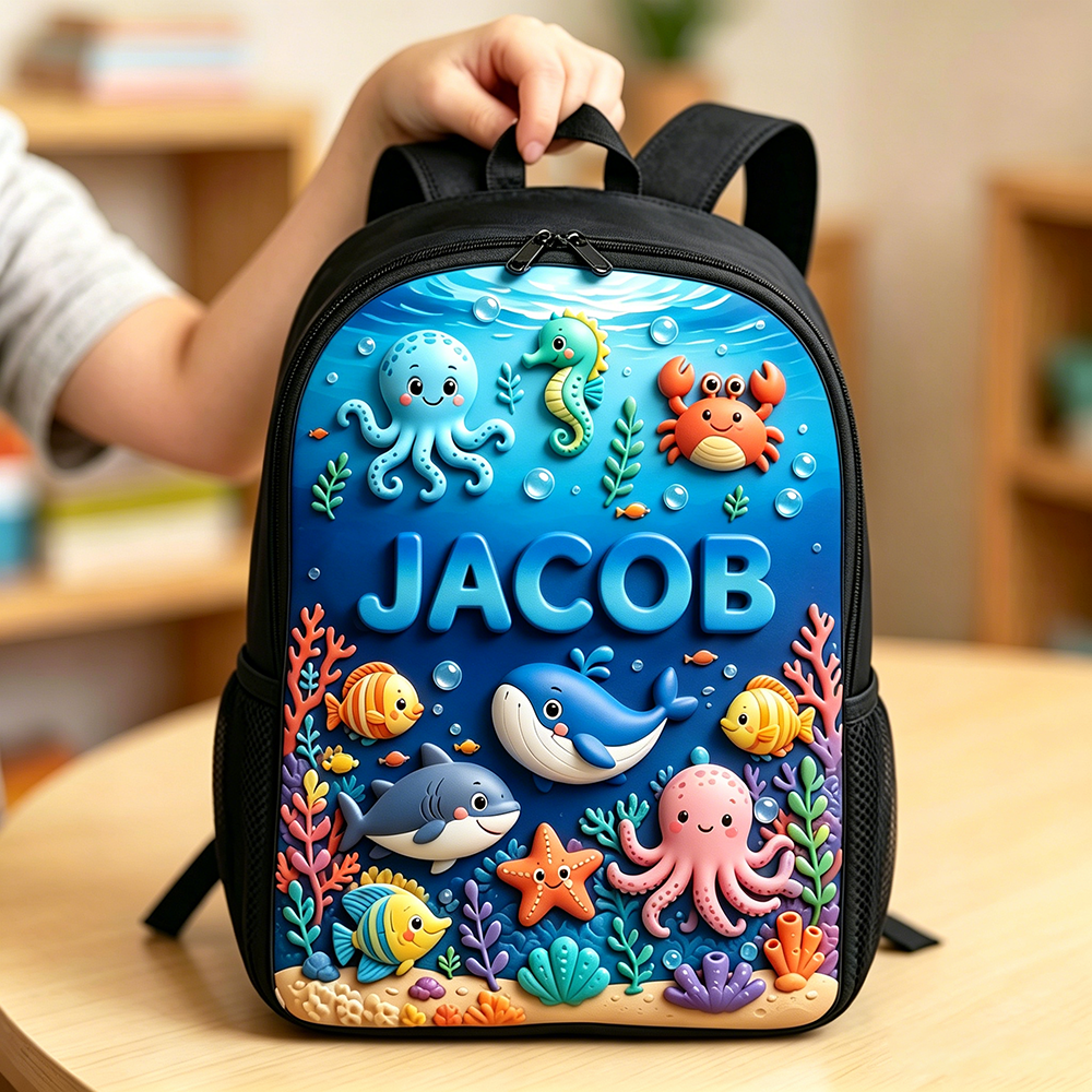 Personalized Kid Adorable Ocean Animals Backpack Set | CWPack383