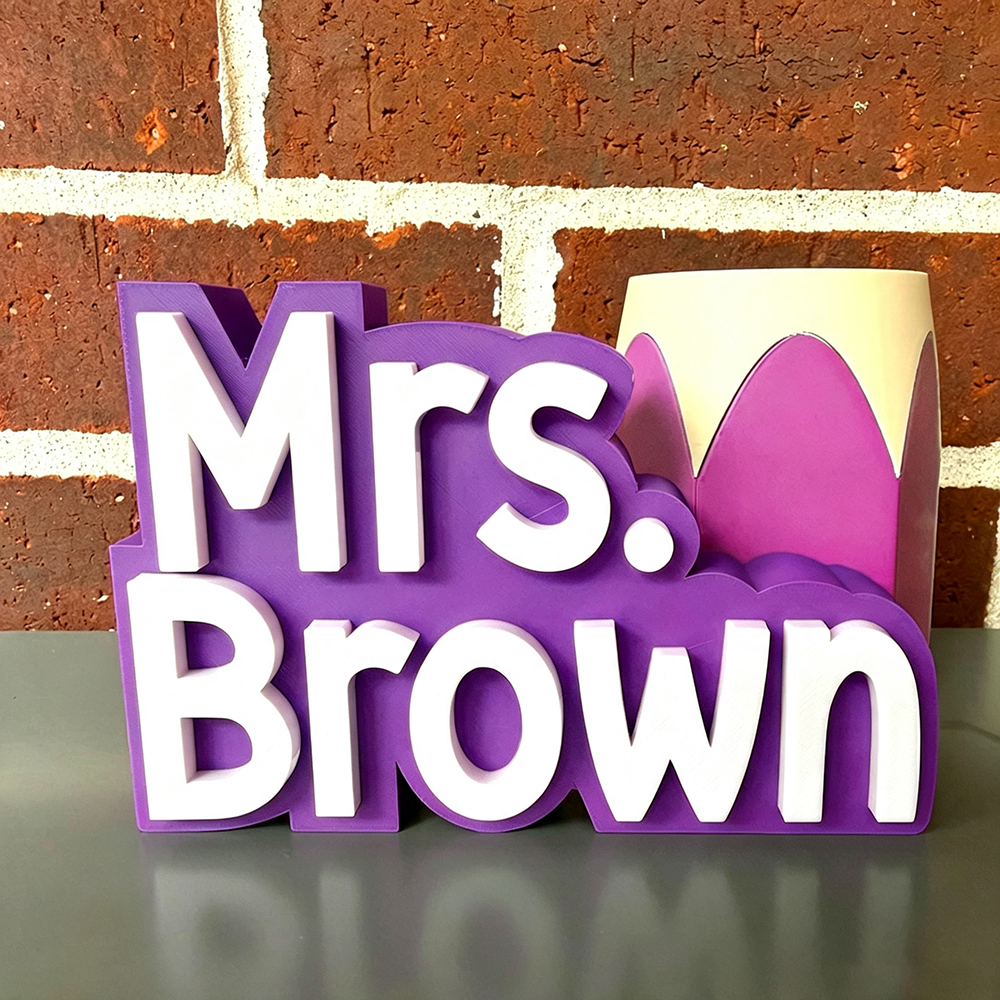 Personalized 3D Printed Teacher Pen Cup and Name Stand | CWTeach14