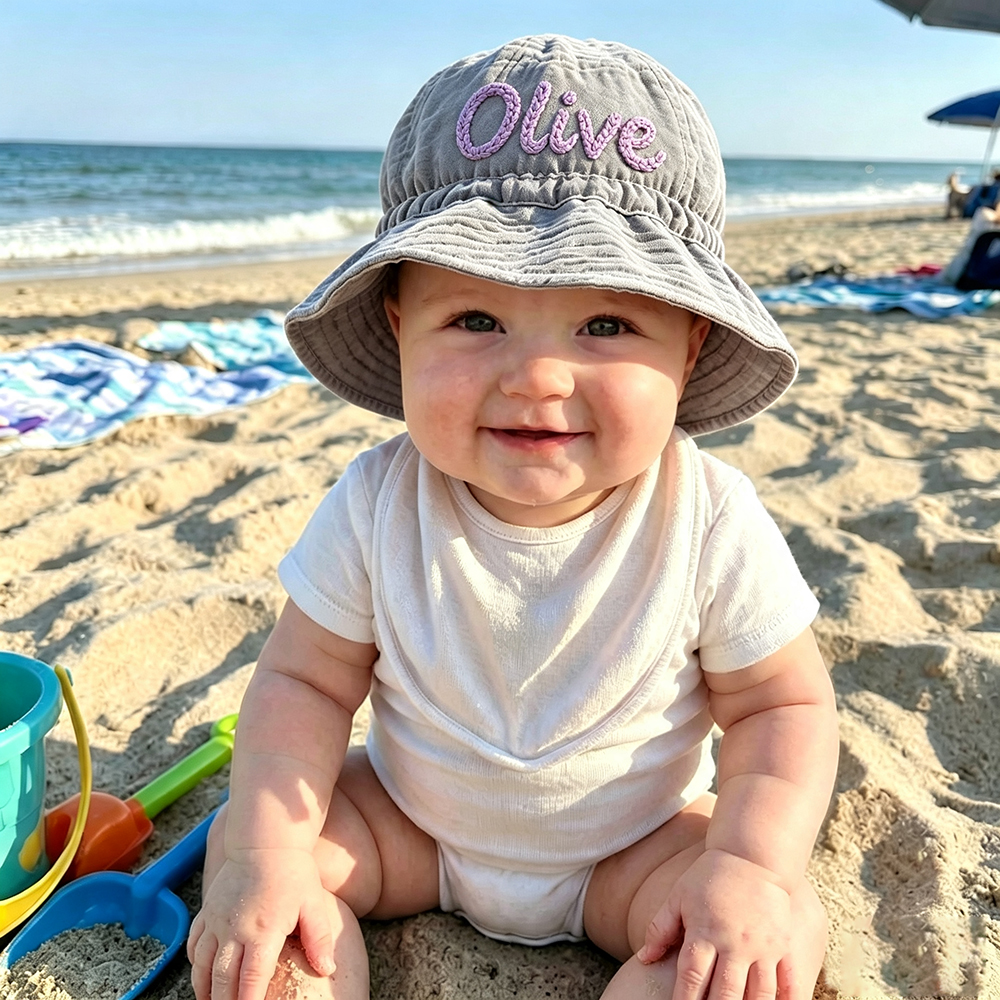 Personalized Hand Embroidered Baby Summer Bucket Hat | CWBeach261